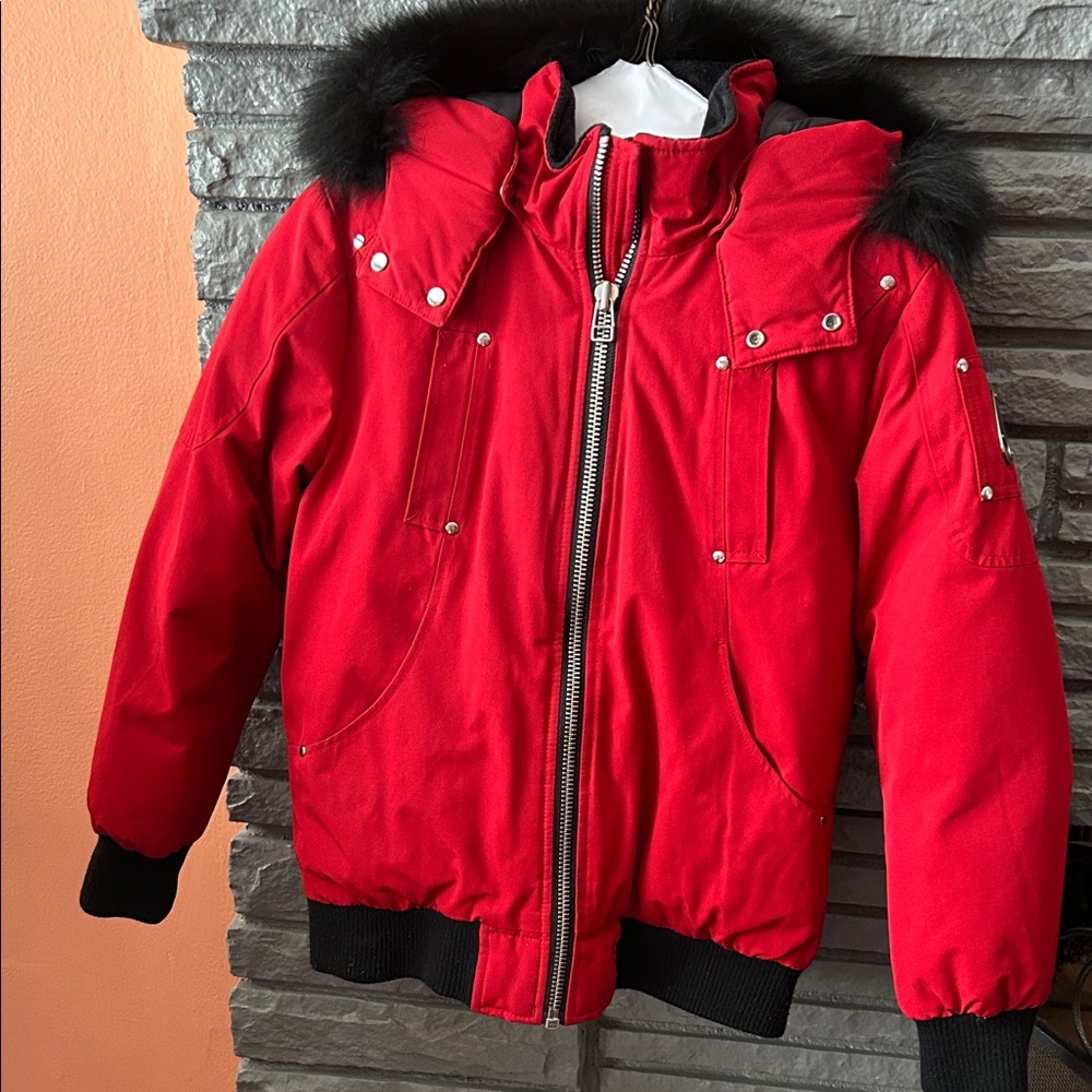 Moose Knuckles Red and Gray Hockey Jacket